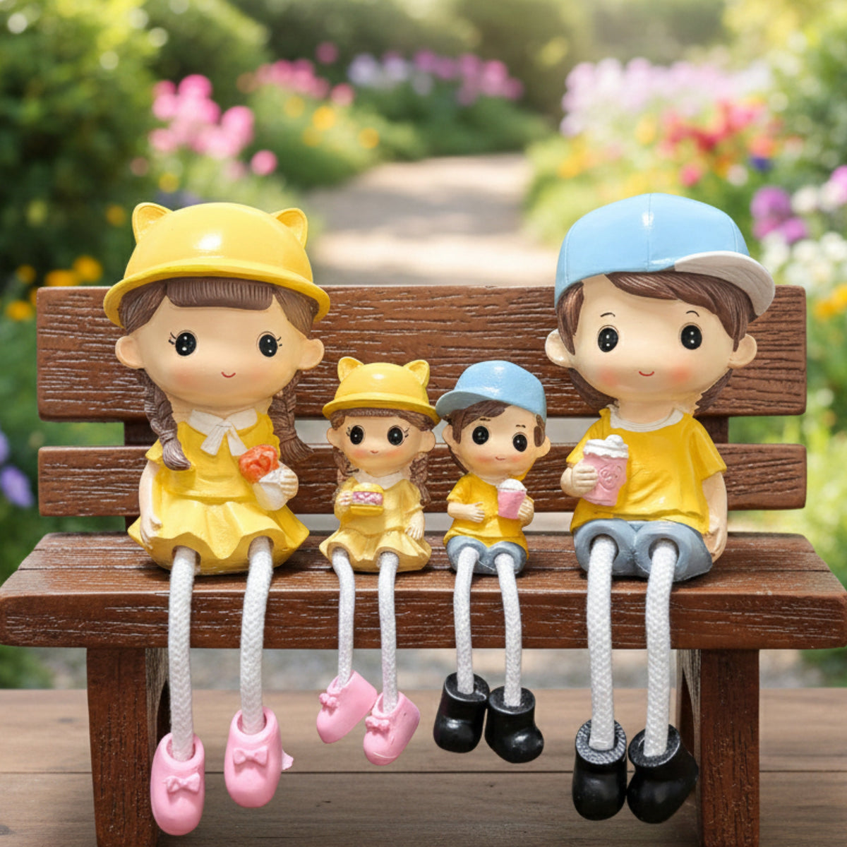 Family of 4 Long Leg Hanging Doll Figurines
