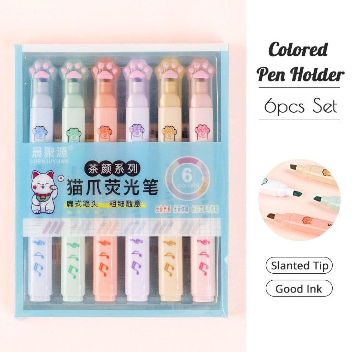Cute Cat Claw Highlighters - 6-Piece Pastel Aesthetic Highlighter Pen Set