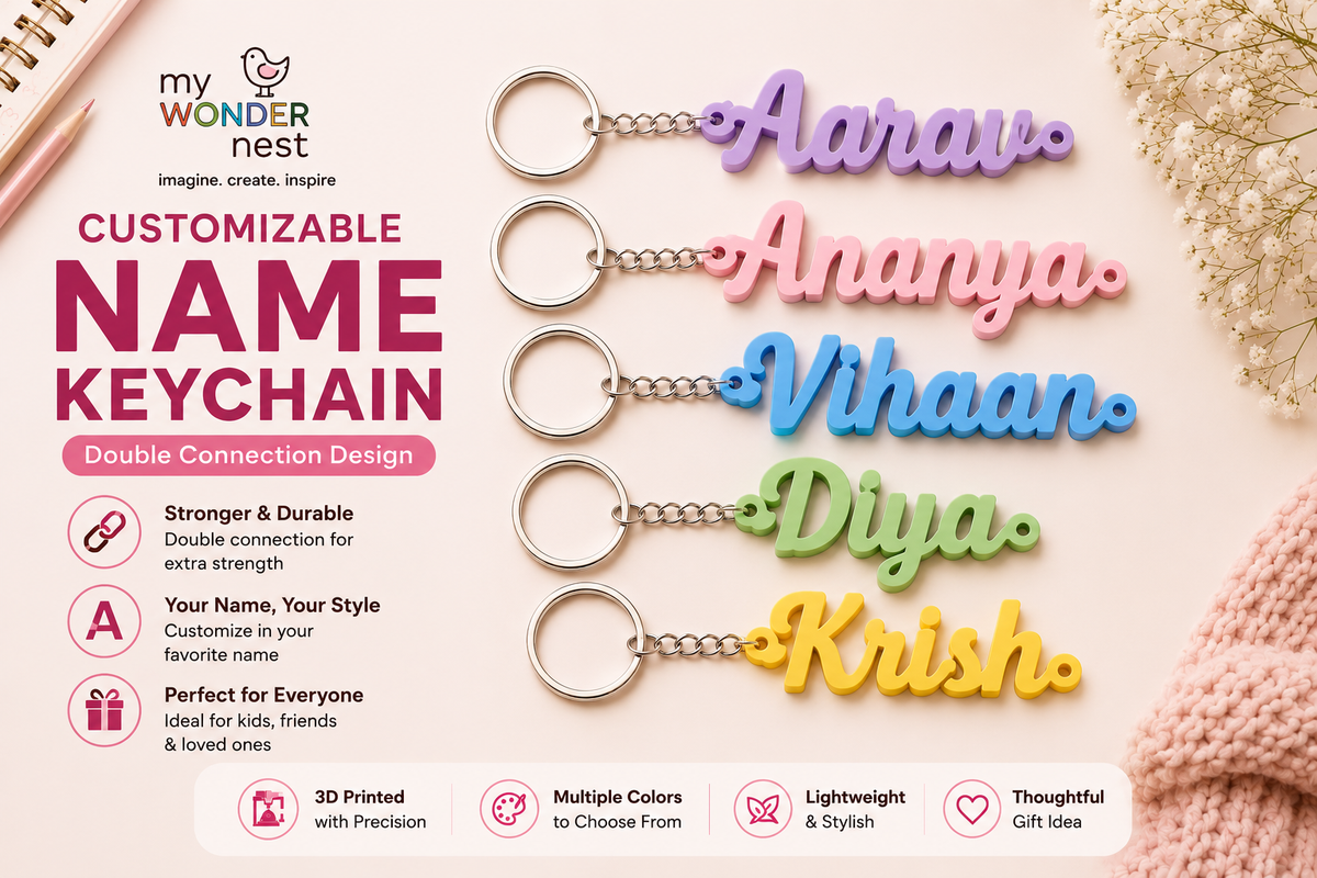 Customizable name keychain, double connection design