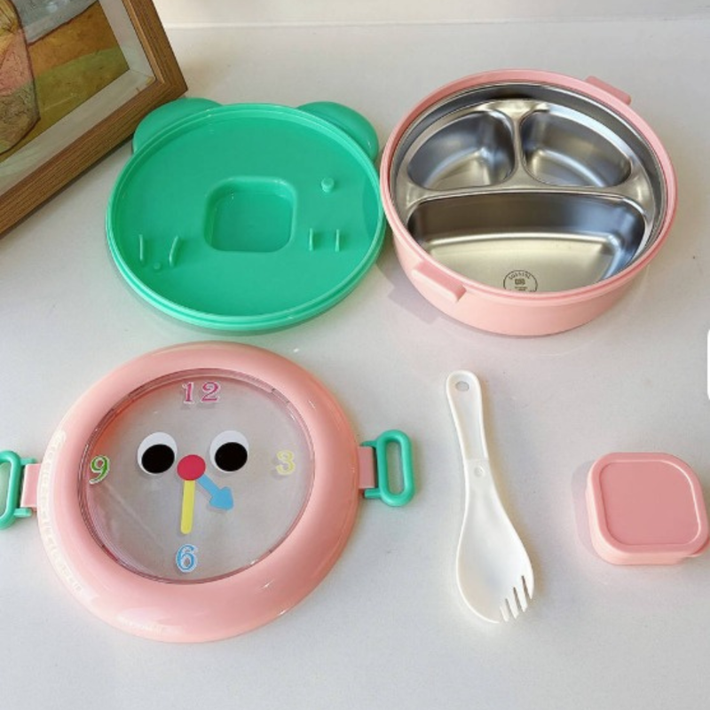 Round Clock Tiffin Box - Pink