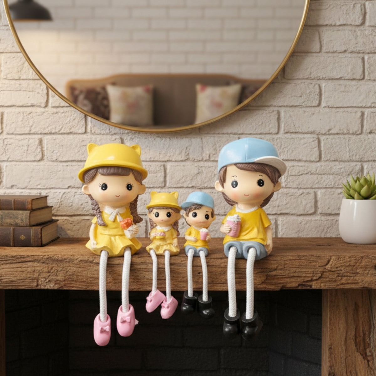 Family of 4 long leg hanging doll figurines
