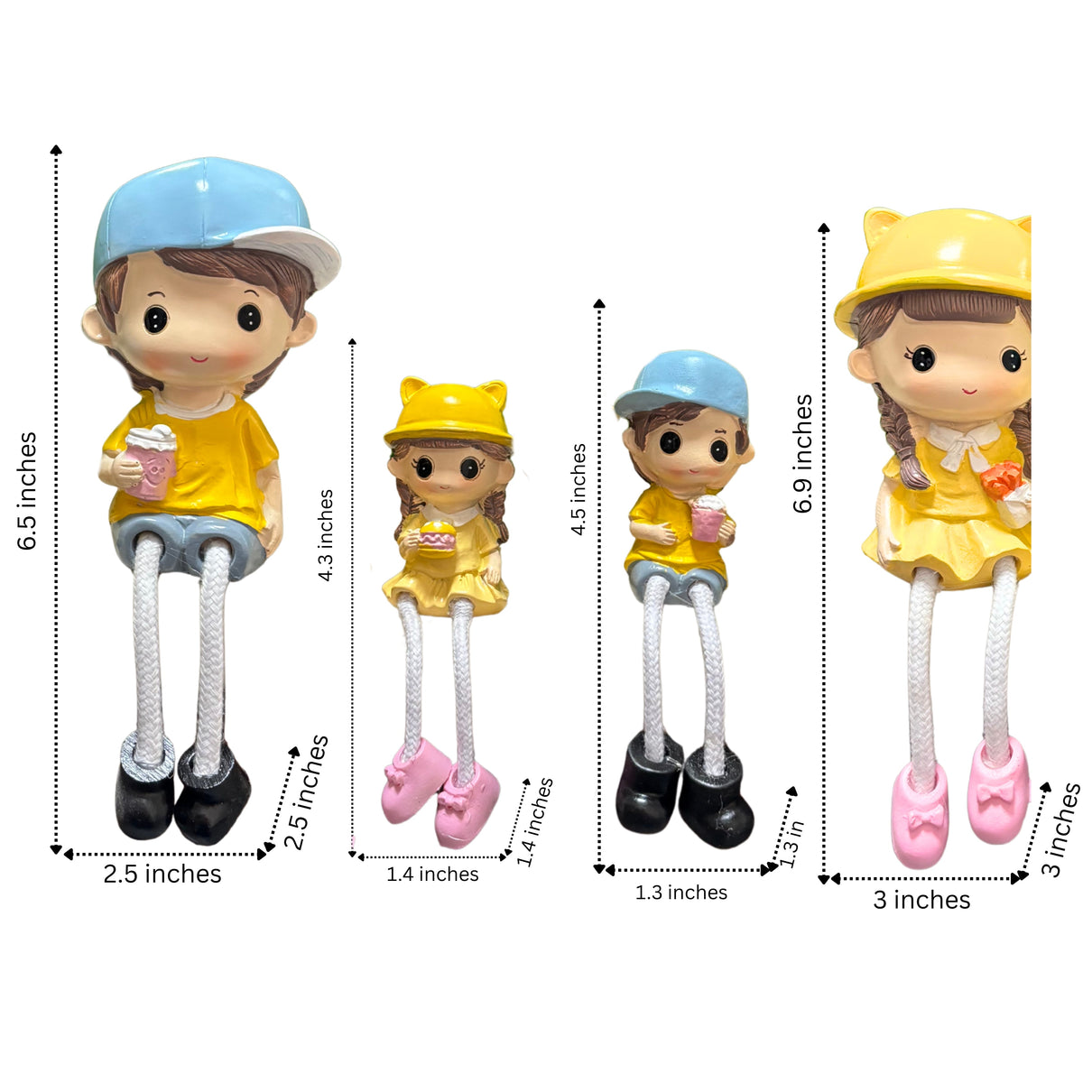 Family of 4 Long Leg Hanging Doll Figurines