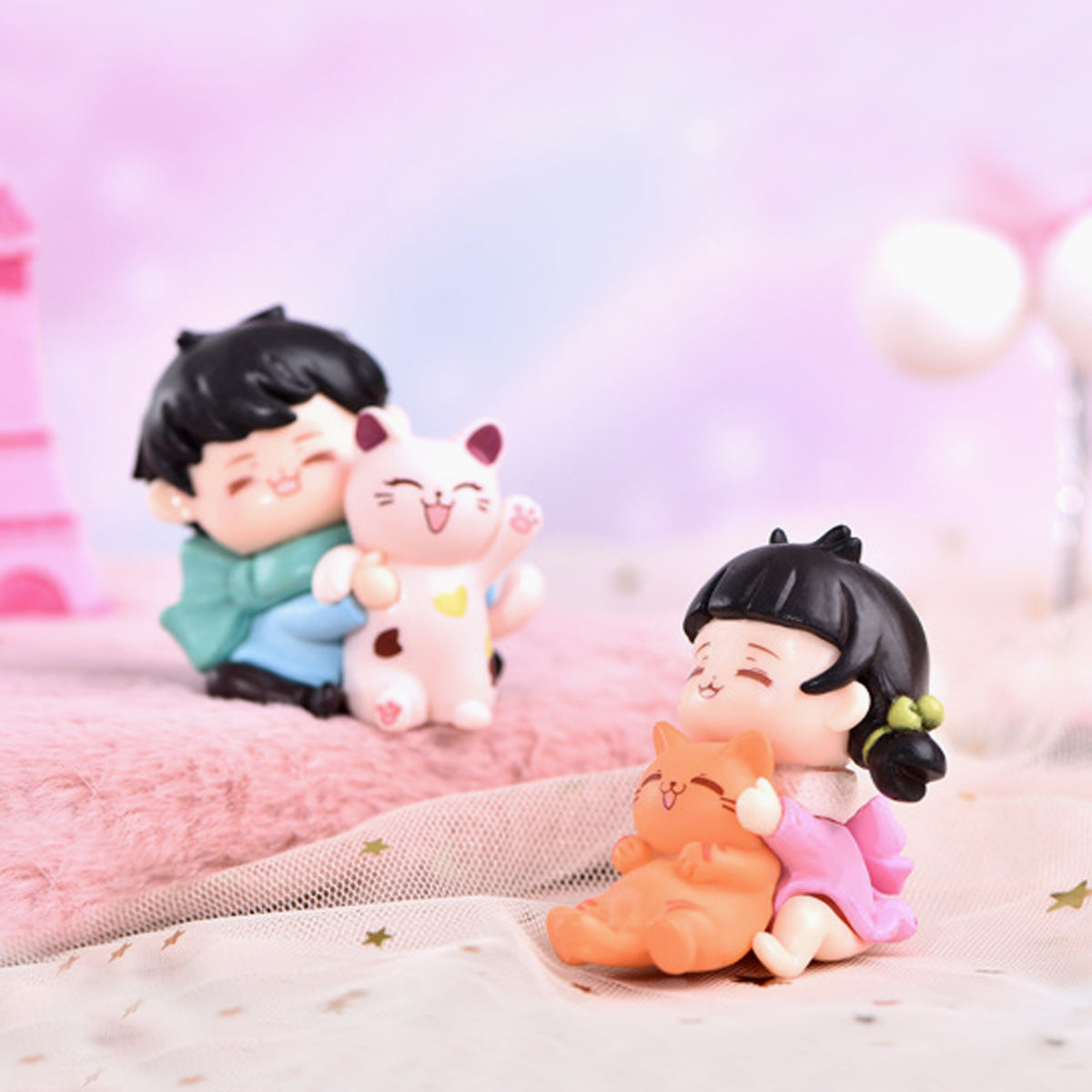 Couple Holding Kitty Miniature