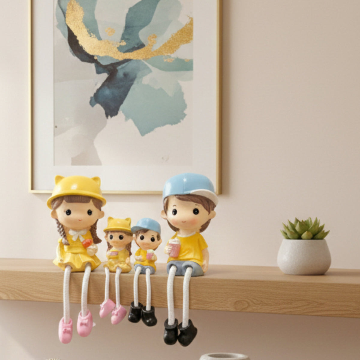 Family of 4 Long Leg Hanging Doll Figurines