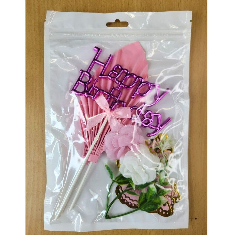 Happy Birthday Butterfly Cake Topper - Pink