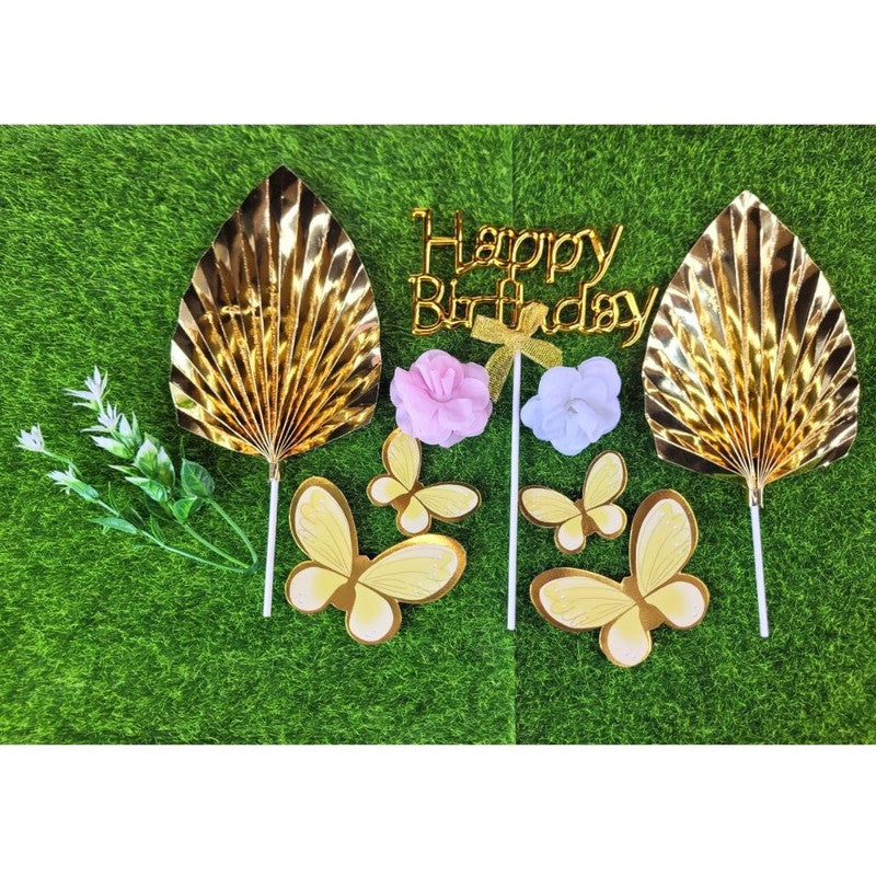 Happy Birthday Butterfly Cake Topper - Gold