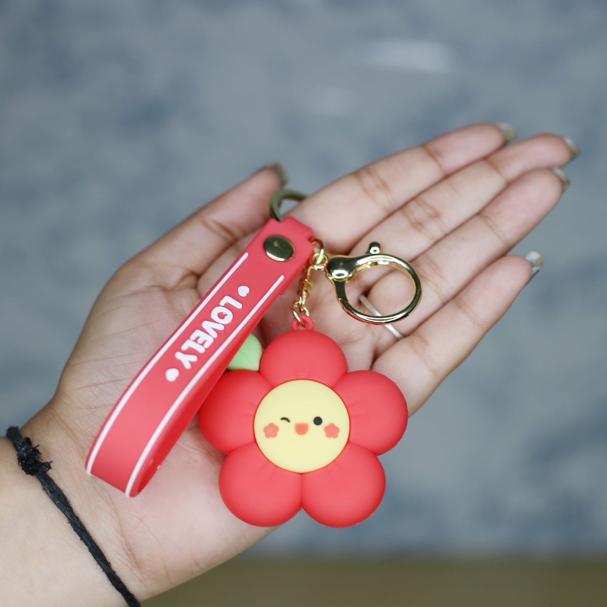 Cartoon Keychain with Band - Red Flower