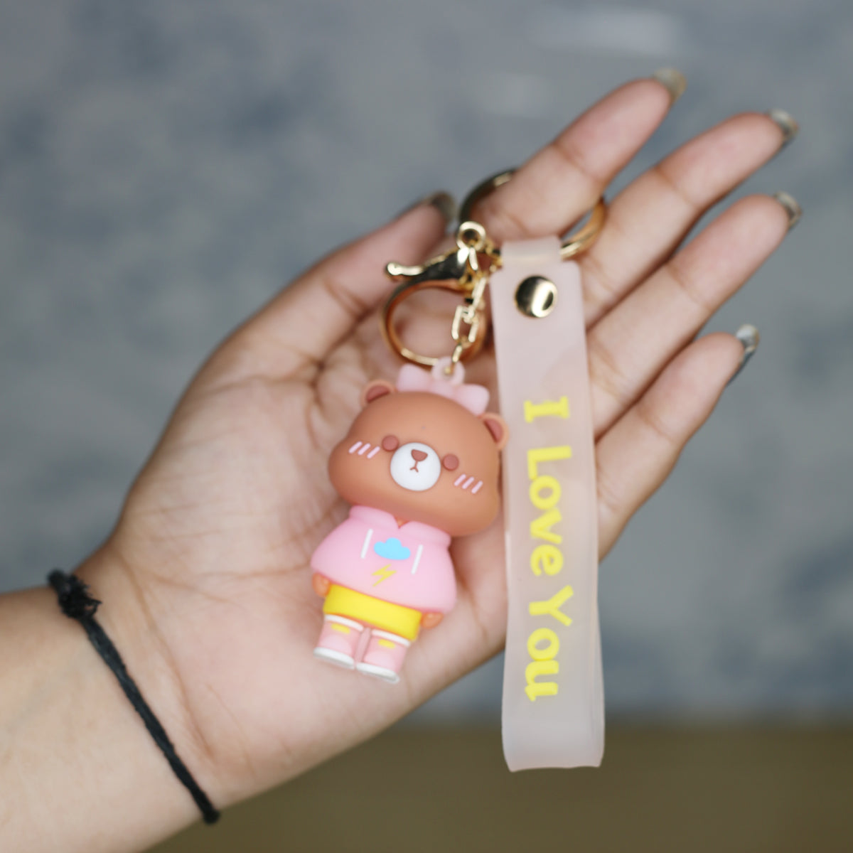 Cartoon Keychain with Band - Teddy Yellow & Pink
