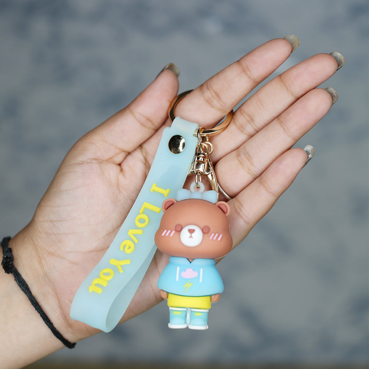 Cartoon Keychain with Band - Teddy Blue