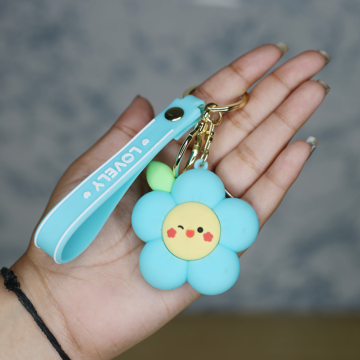 Cartoon Keychain with Band - Blue Flower