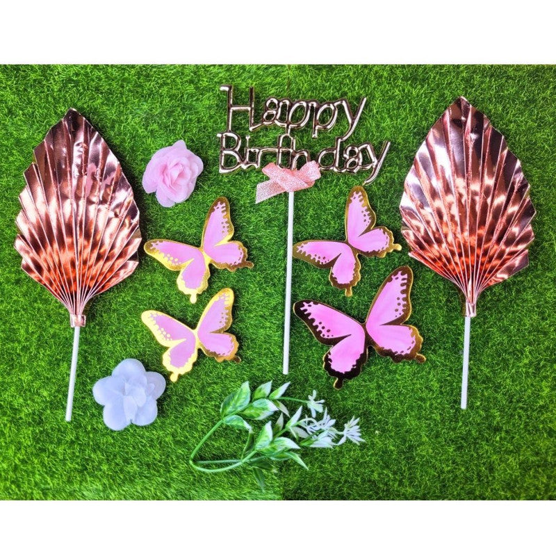 Happy Birthday Butterfly Cake Topper - Rose Gold