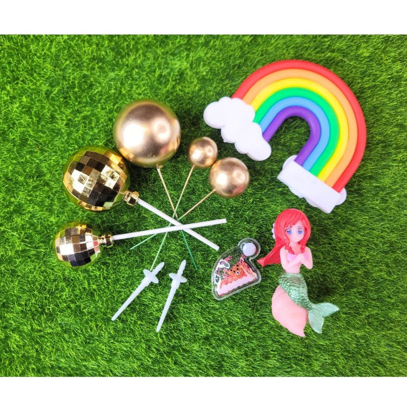 Mermaid & Rainbow Cake Topper - Gold Disco