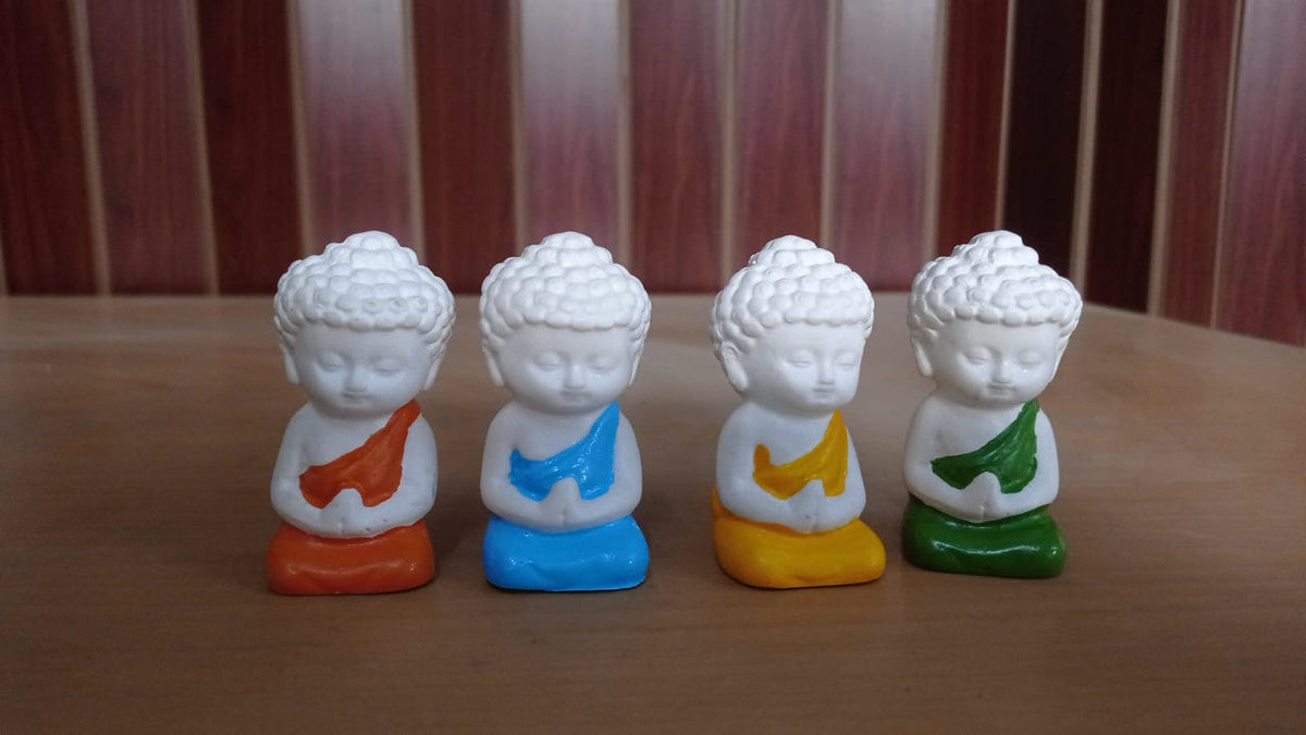 Mini meditating monk statues set of 4