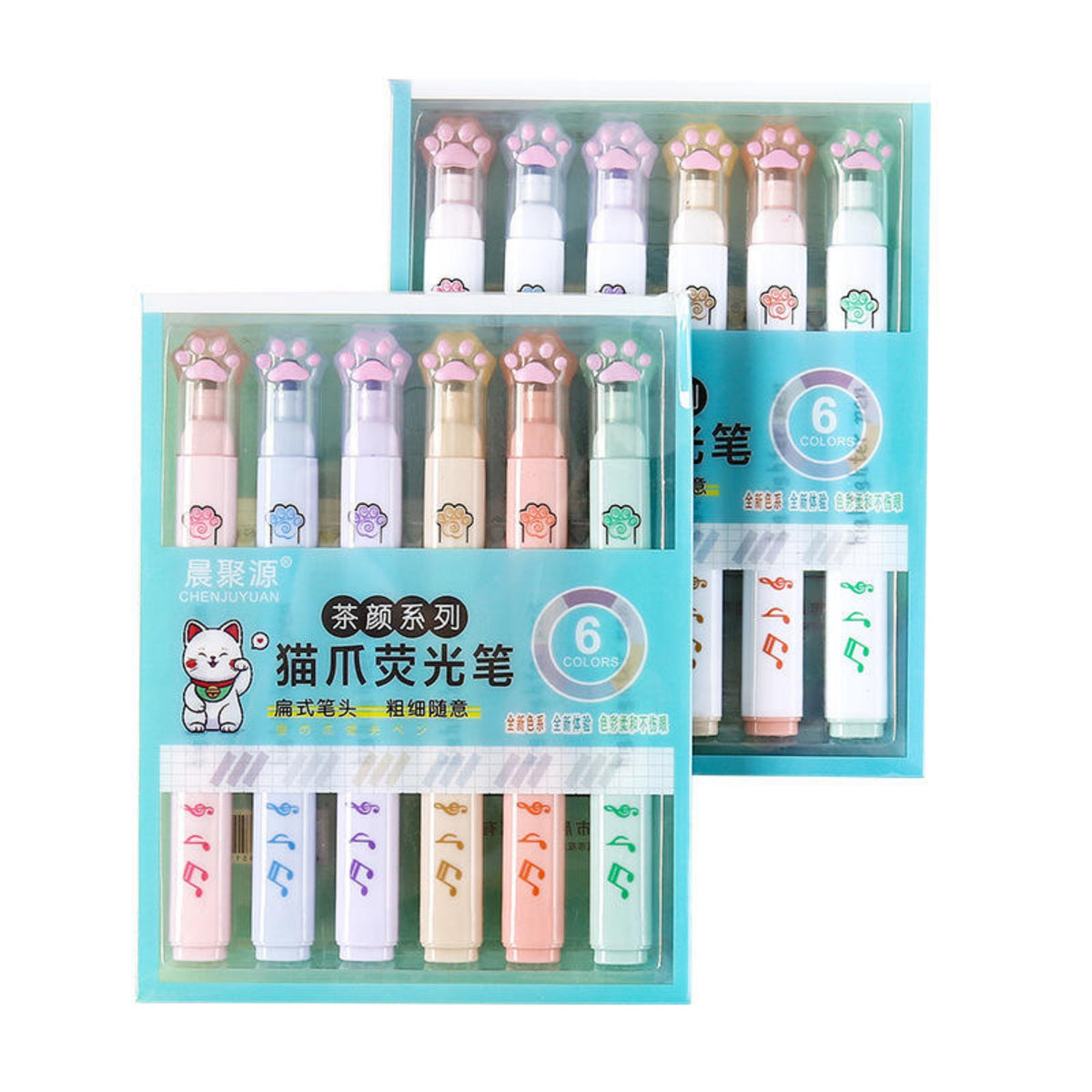 Cute Cat Claw Highlighters - 6-Piece Pastel Aesthetic Highlighter Pen Set
