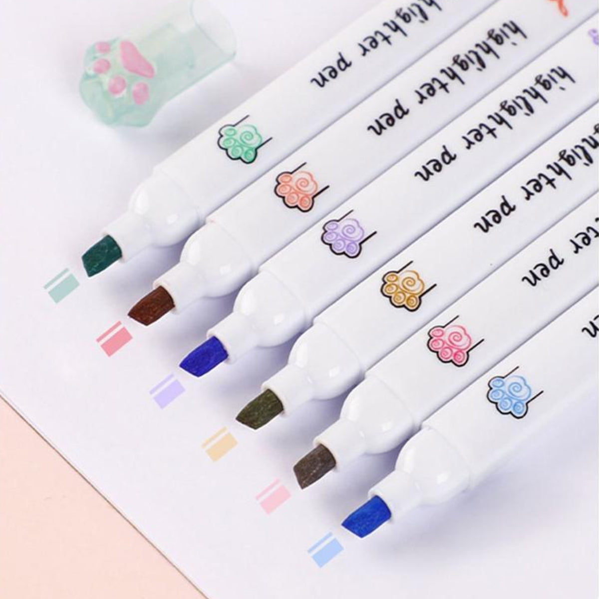 Cute Cat Claw Highlighters - 6-Piece Pastel Aesthetic Highlighter Pen Set