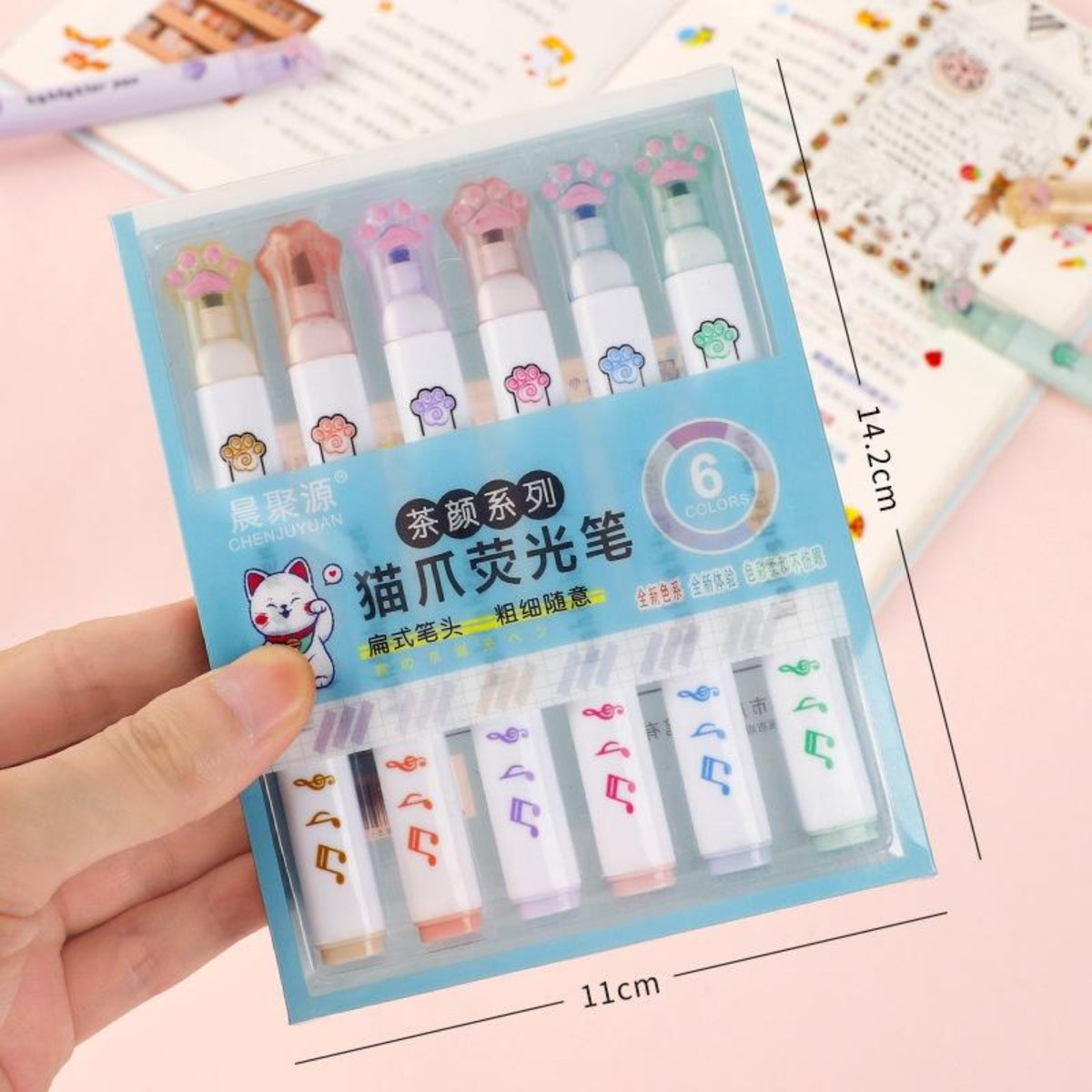 Cute Cat Claw Highlighters - 6-Piece Pastel Aesthetic Highlighter Pen Set