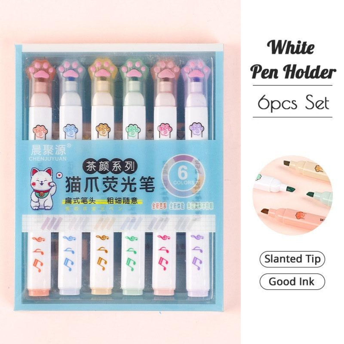 Cute Cat Claw Highlighters - 6-Piece Pastel Aesthetic Highlighter Pen Set
