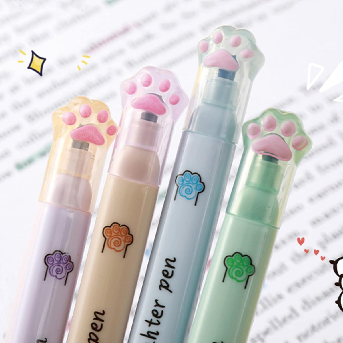 Cute Cat Claw Highlighters - 6-Piece Pastel Aesthetic Highlighter Pen Set