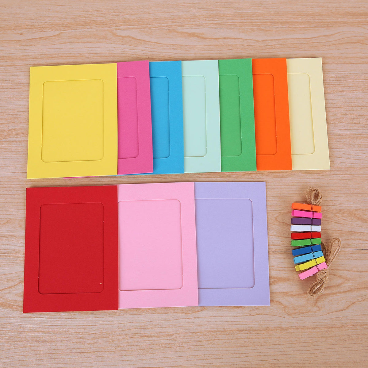 Colorful Paper Photo Frames Hanging Wall Picture Display Set with Clips and String