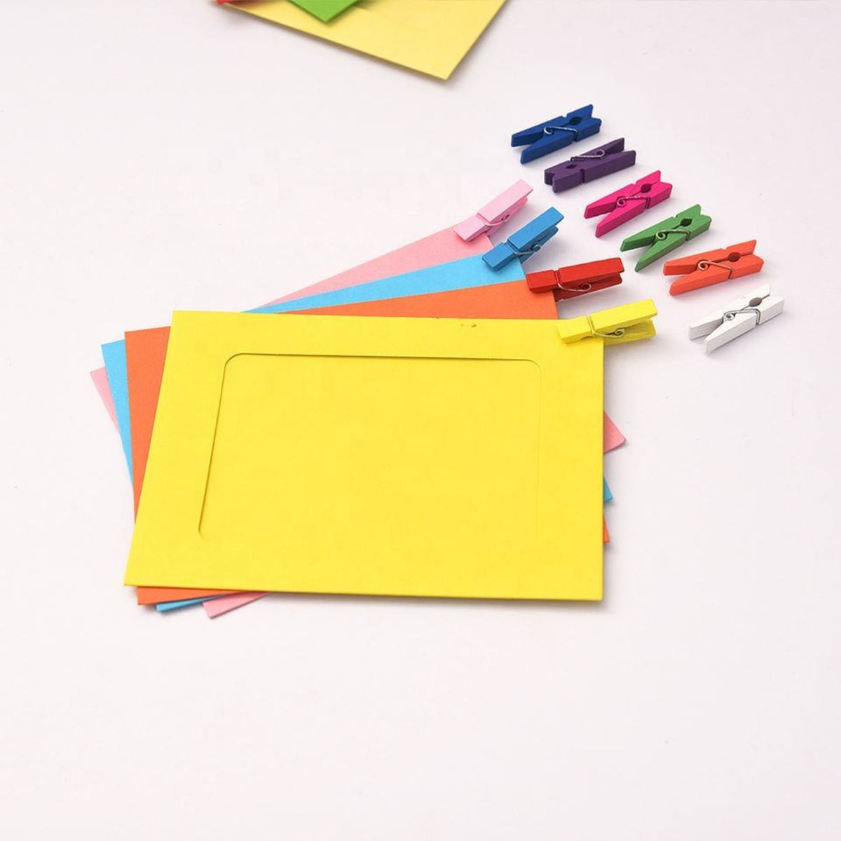 Colorful Paper Photo Frames Hanging Wall Picture Display Set with Clips and String