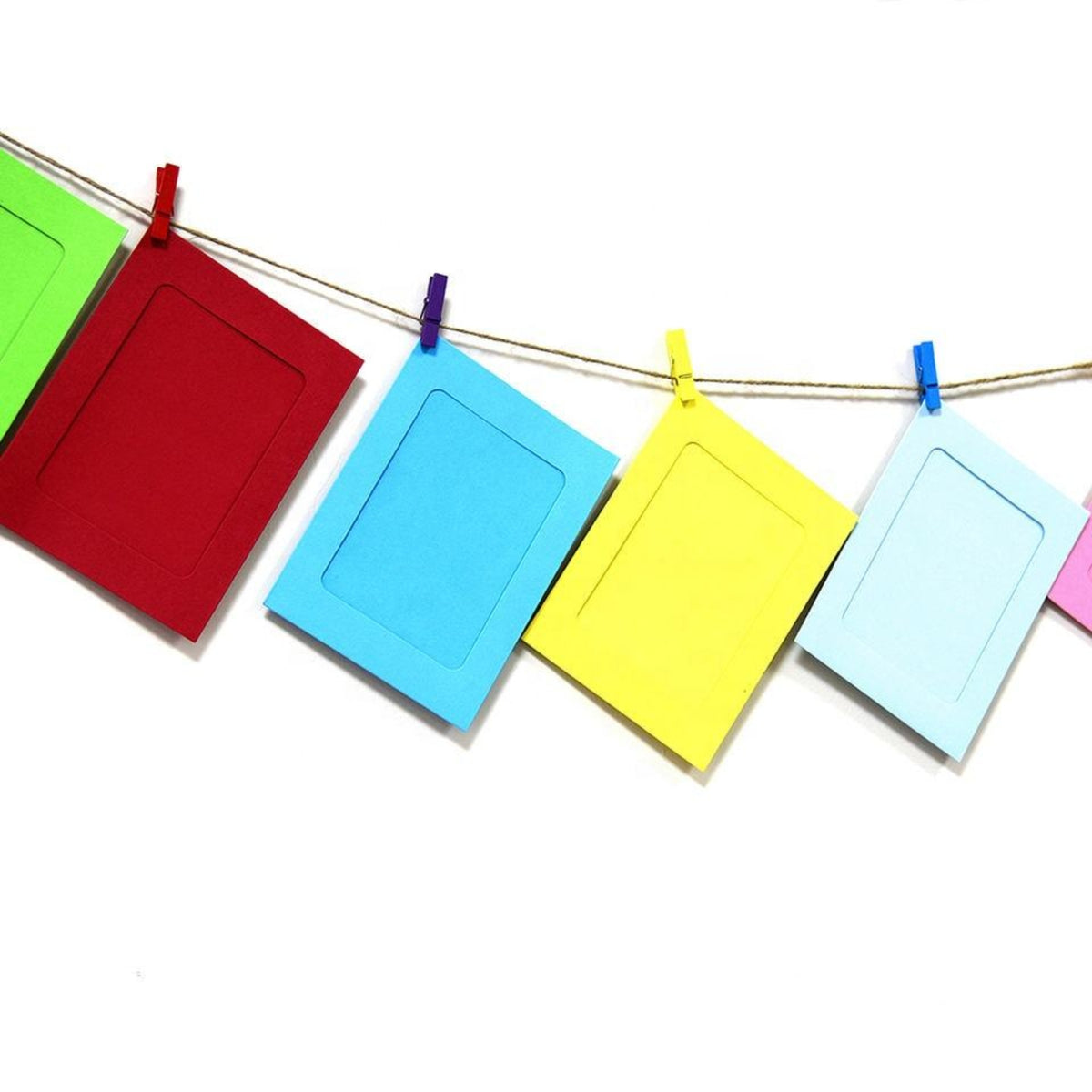 Colorful Paper Photo Frames Hanging Wall Picture Display Set with Clips and String