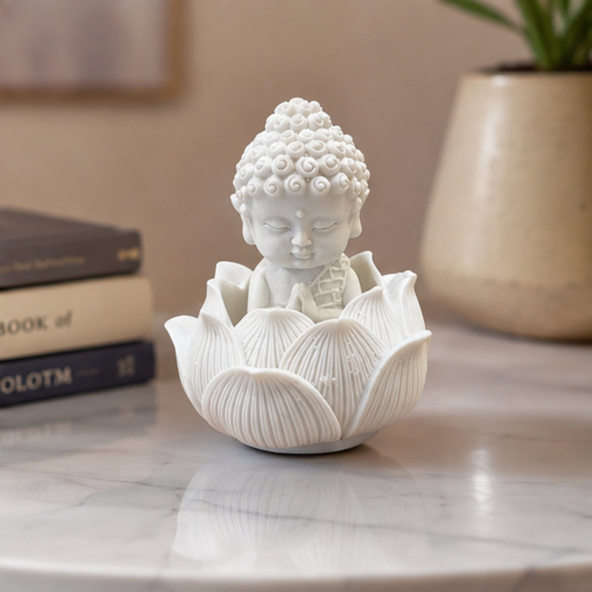 White Resin Monk on Lotus
