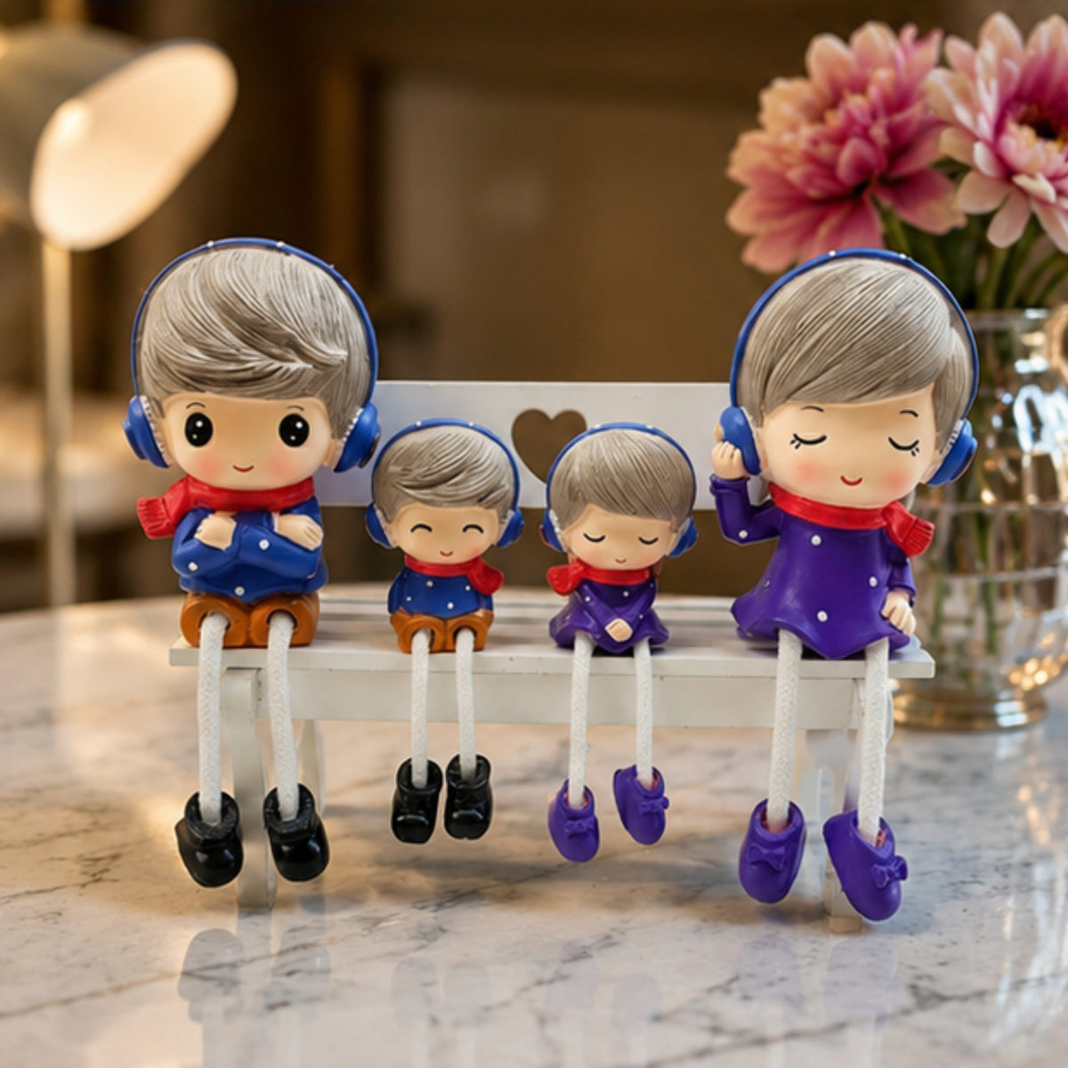 Family of 4 Hanging Dolls with Rope Legs