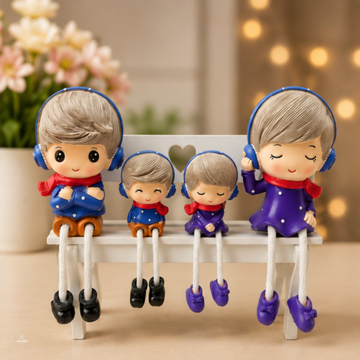 Family of 4 Hanging Dolls with Rope Legs