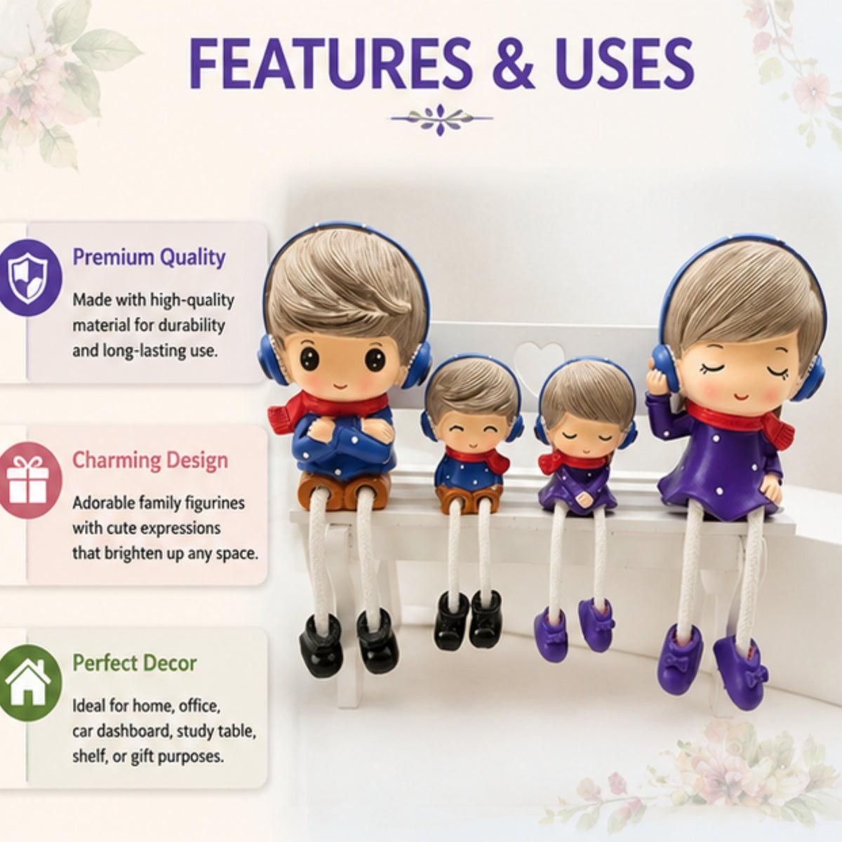 Family of 4 Hanging Dolls with Rope Legs