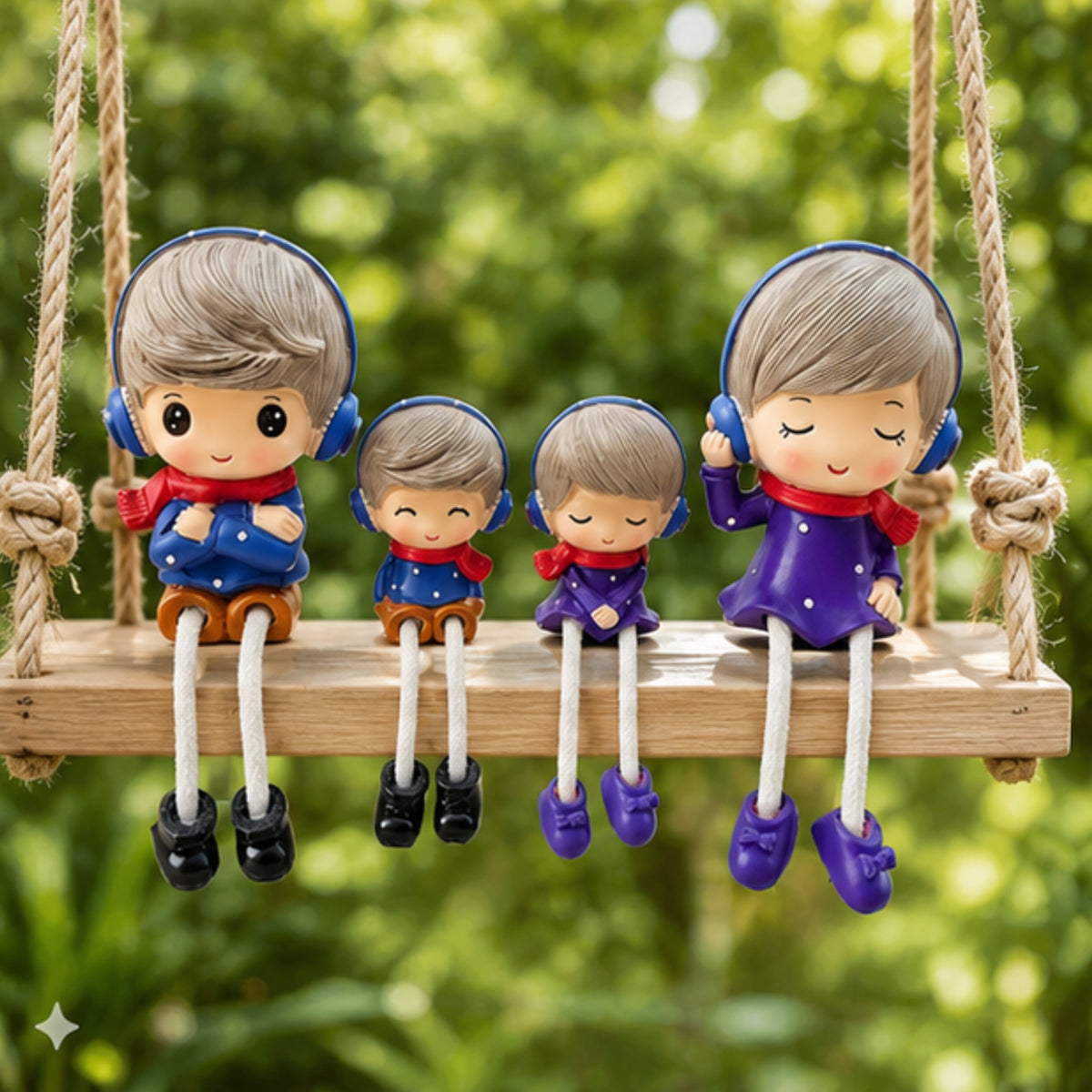 Family of 4 Hanging Dolls with Rope Legs