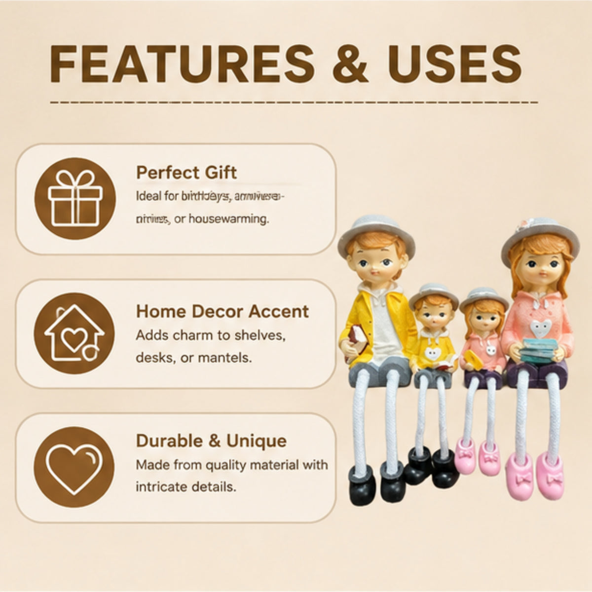 4-Piece Family Hanging Doll Figurine Set