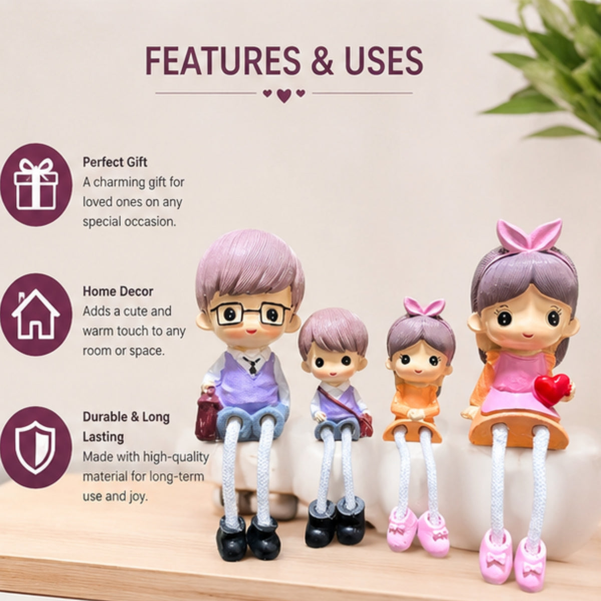 Family of 4 Hanging Leg Figurines