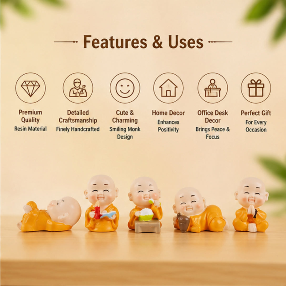 Smiling Monk Figurines - Pack of 5