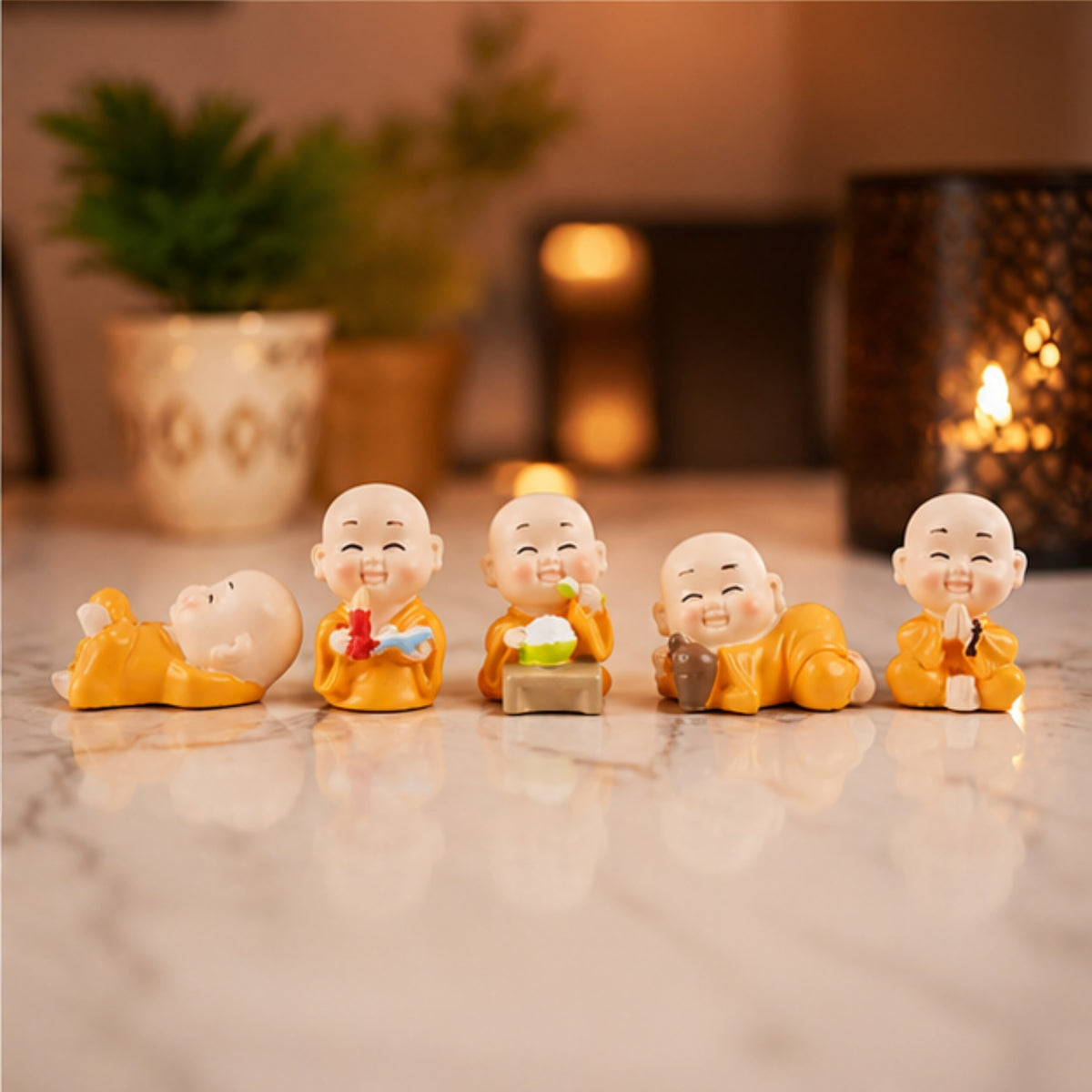 Smiling Monk Figurines - Pack of 5
