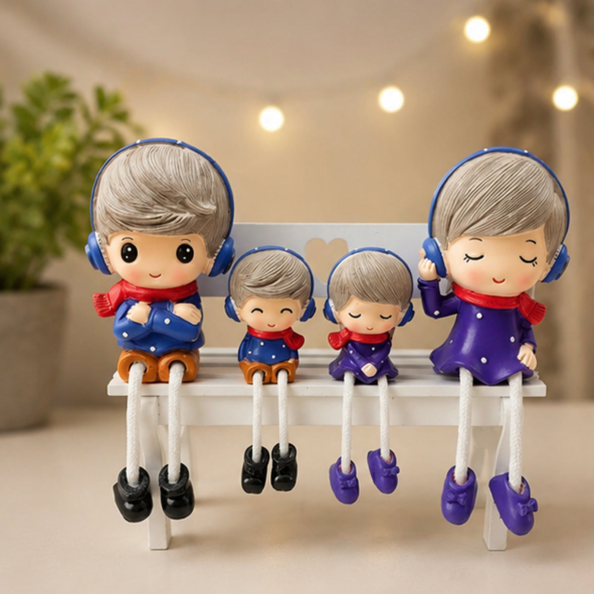 Family of 4 Hanging Dolls with Rope Legs