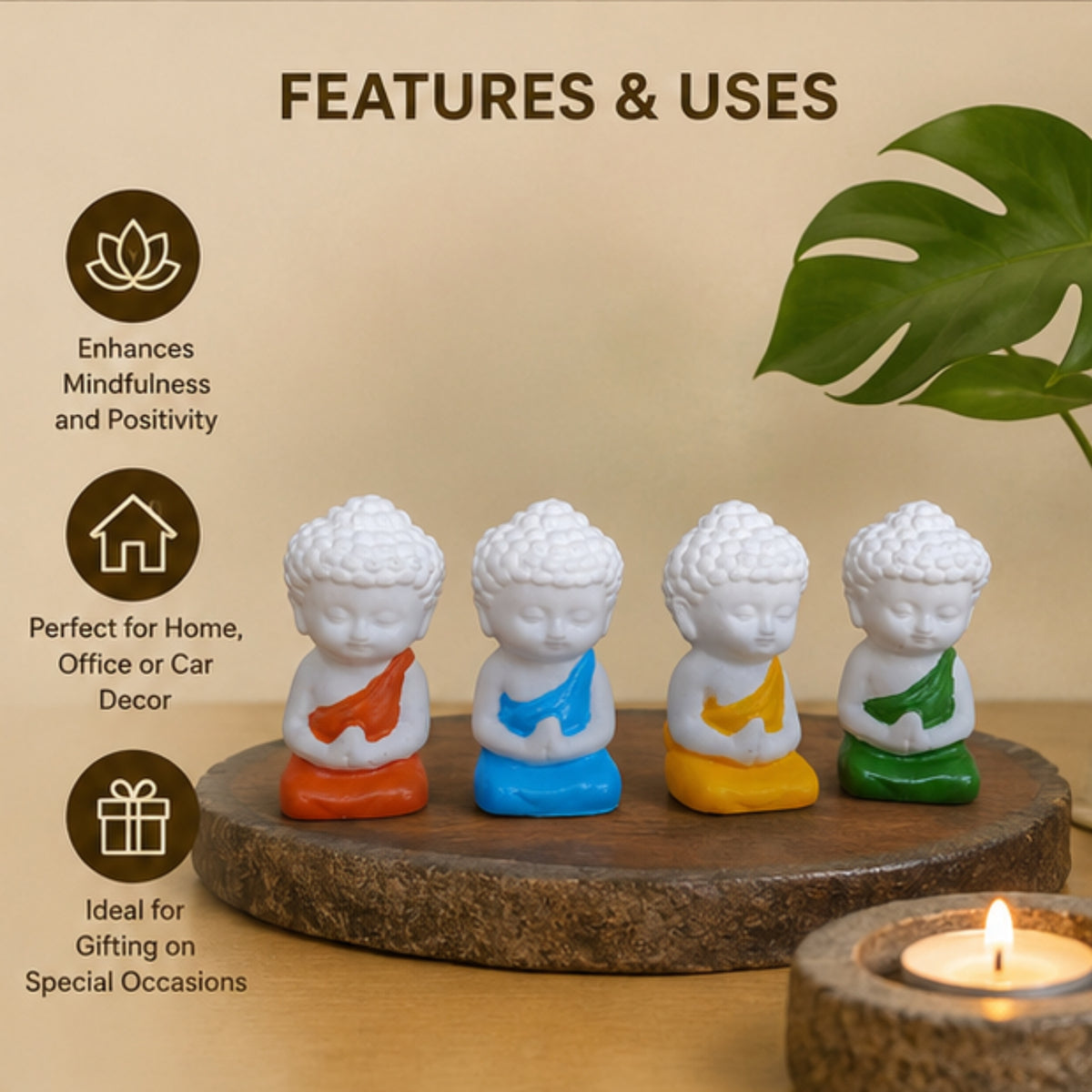Mini Meditating Monk Statues - Set of 4