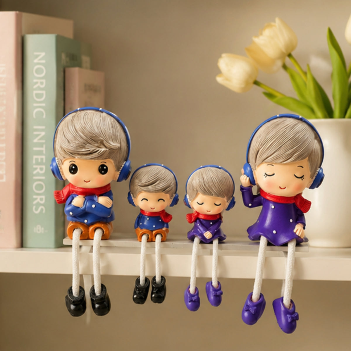 Family of 4 Hanging Dolls with Rope Legs