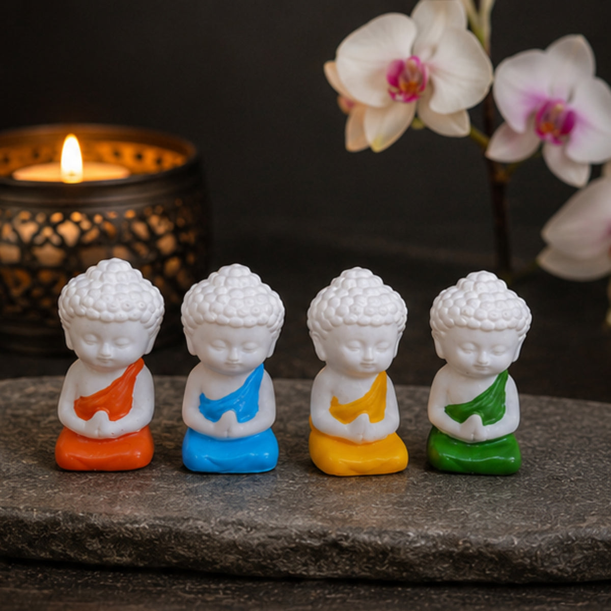 Mini Meditating Monk Statues - Set of 4