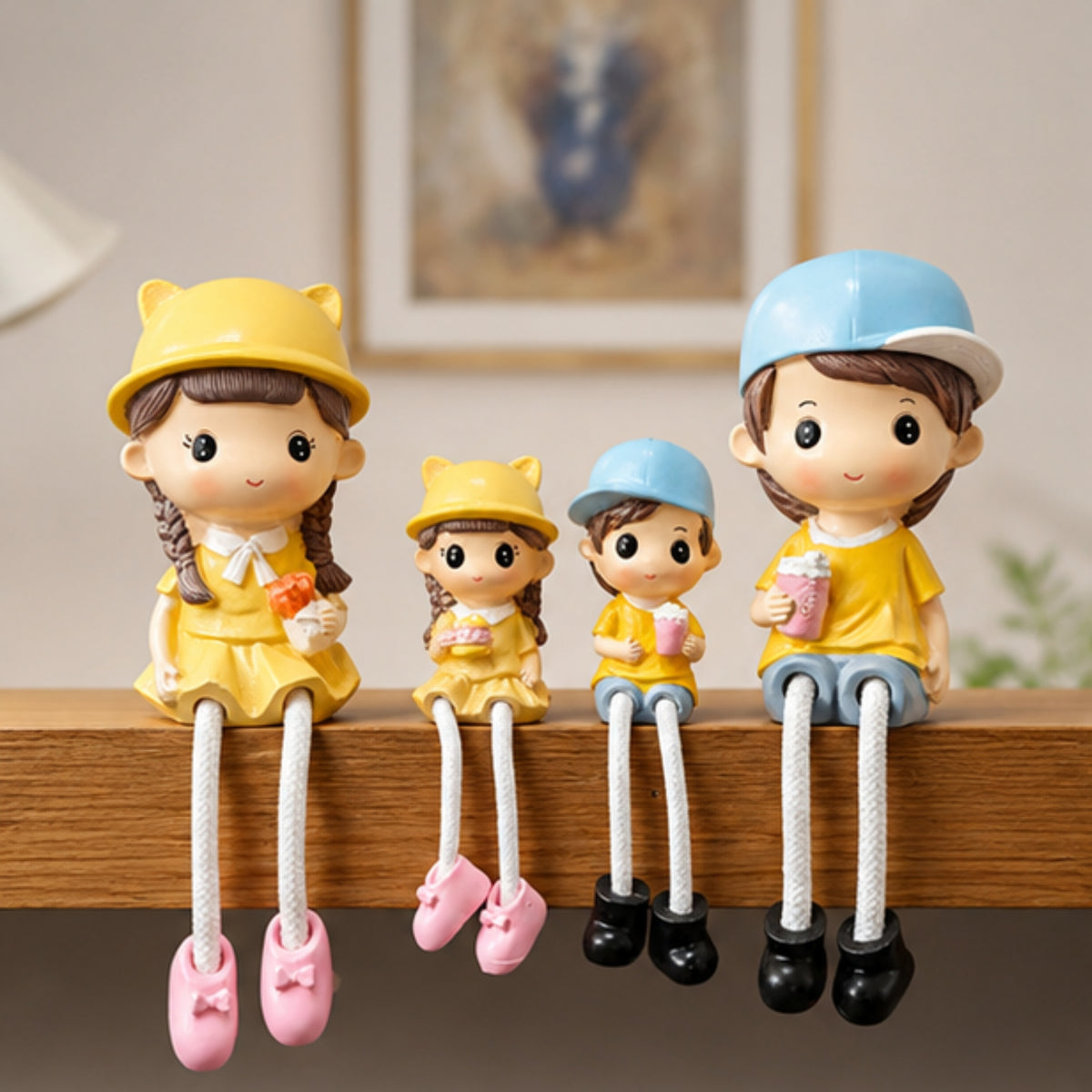 Family of 4 Long Leg Hanging Doll Figurines