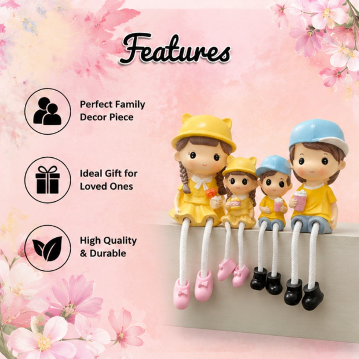 Family of 4 Long Leg Hanging Doll Figurines
