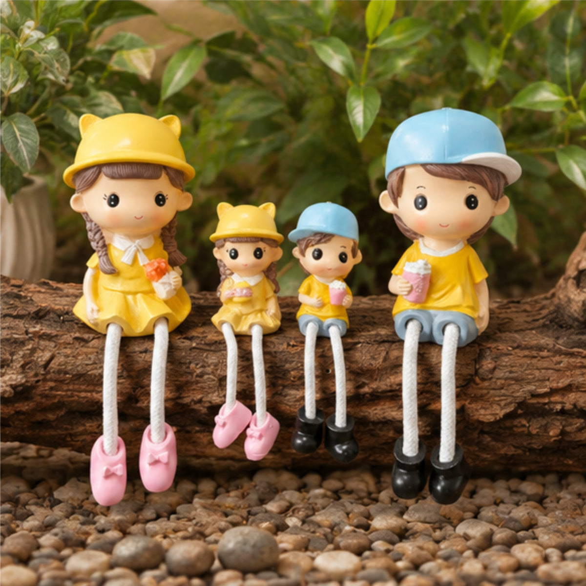 Family of 4 Long Leg Hanging Doll Figurines