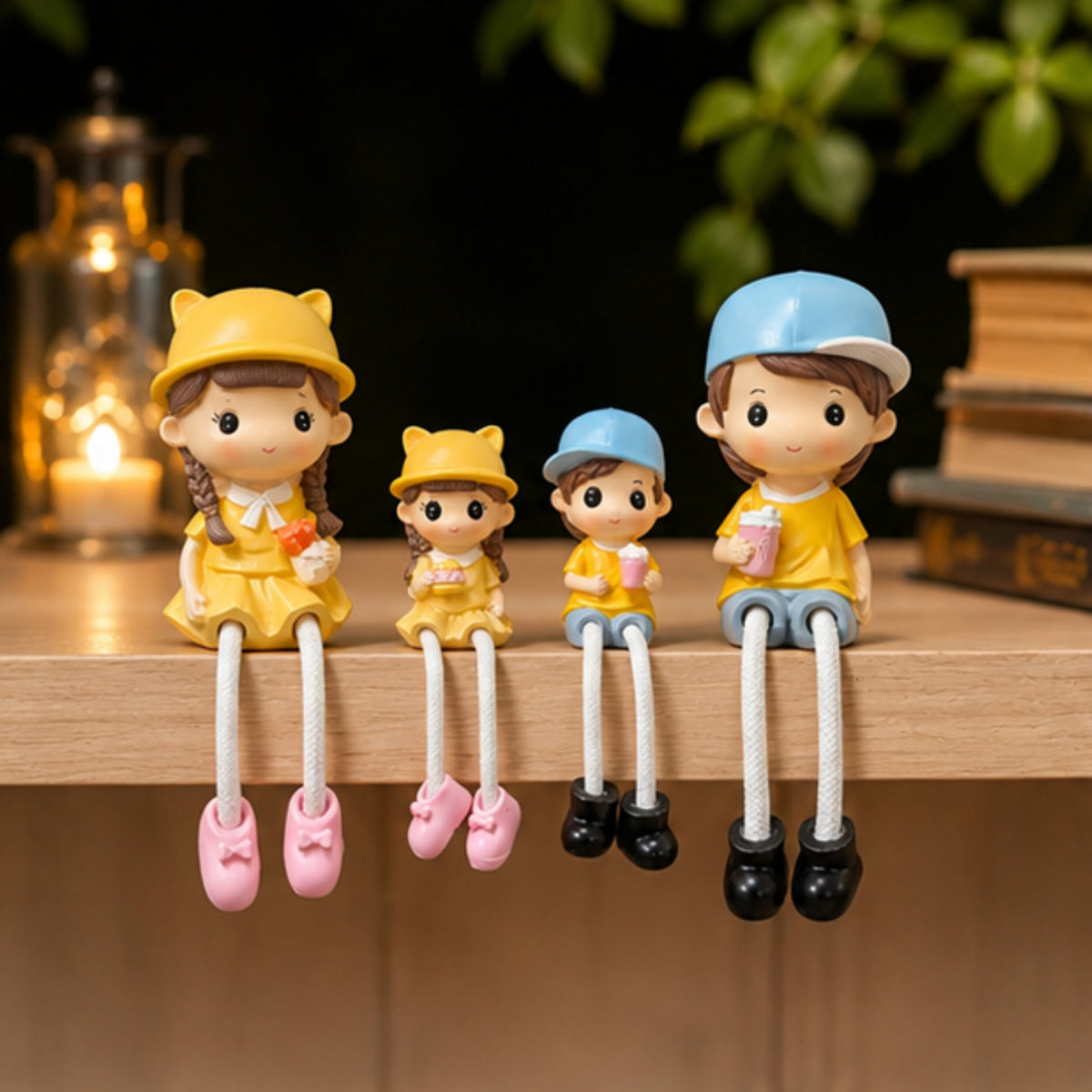 Family of 4 Long Leg Hanging Doll Figurines