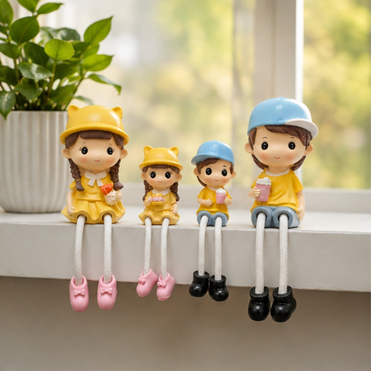 Family of 4 Long Leg Hanging Doll Figurines