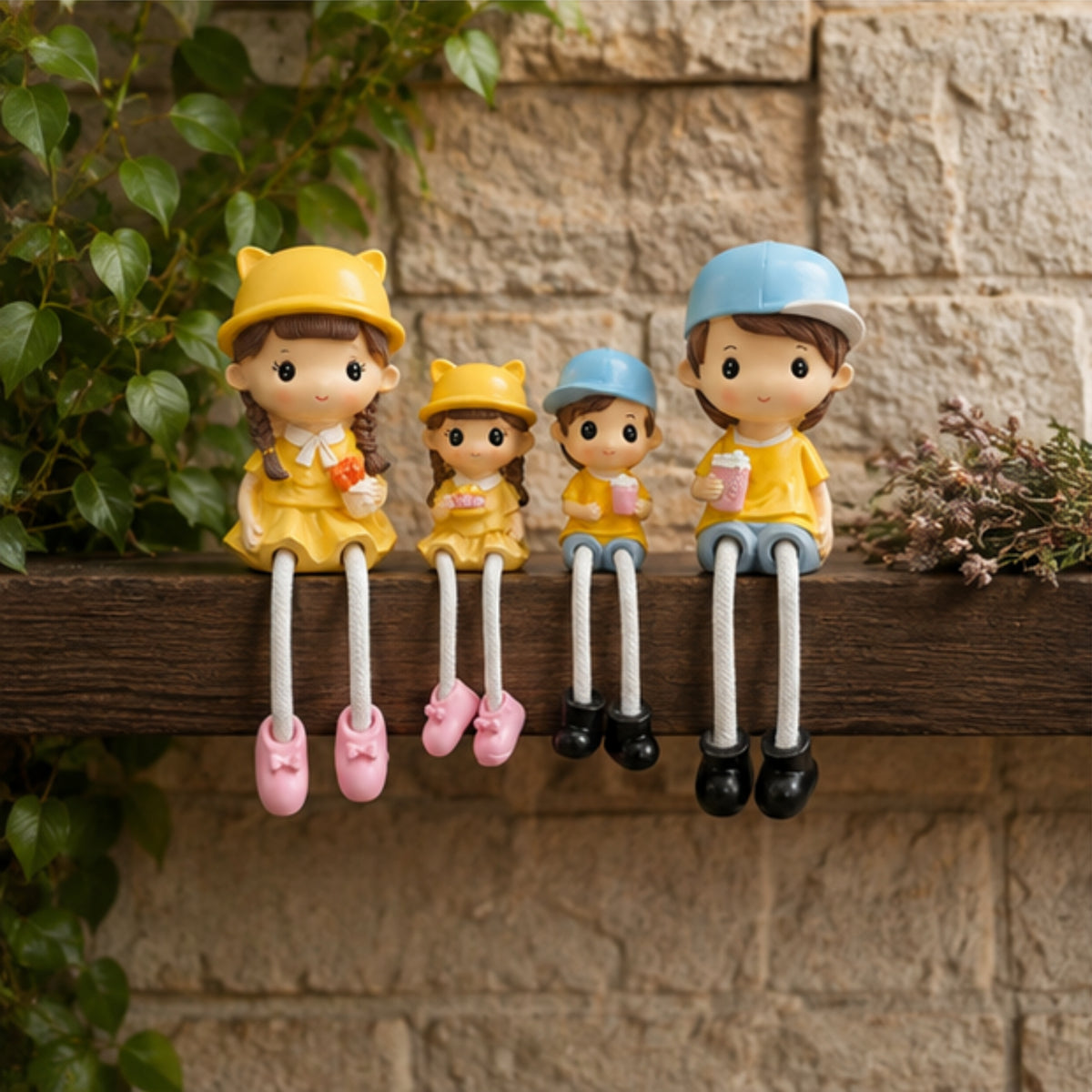 Family of 4 Long Leg Hanging Doll Figurines