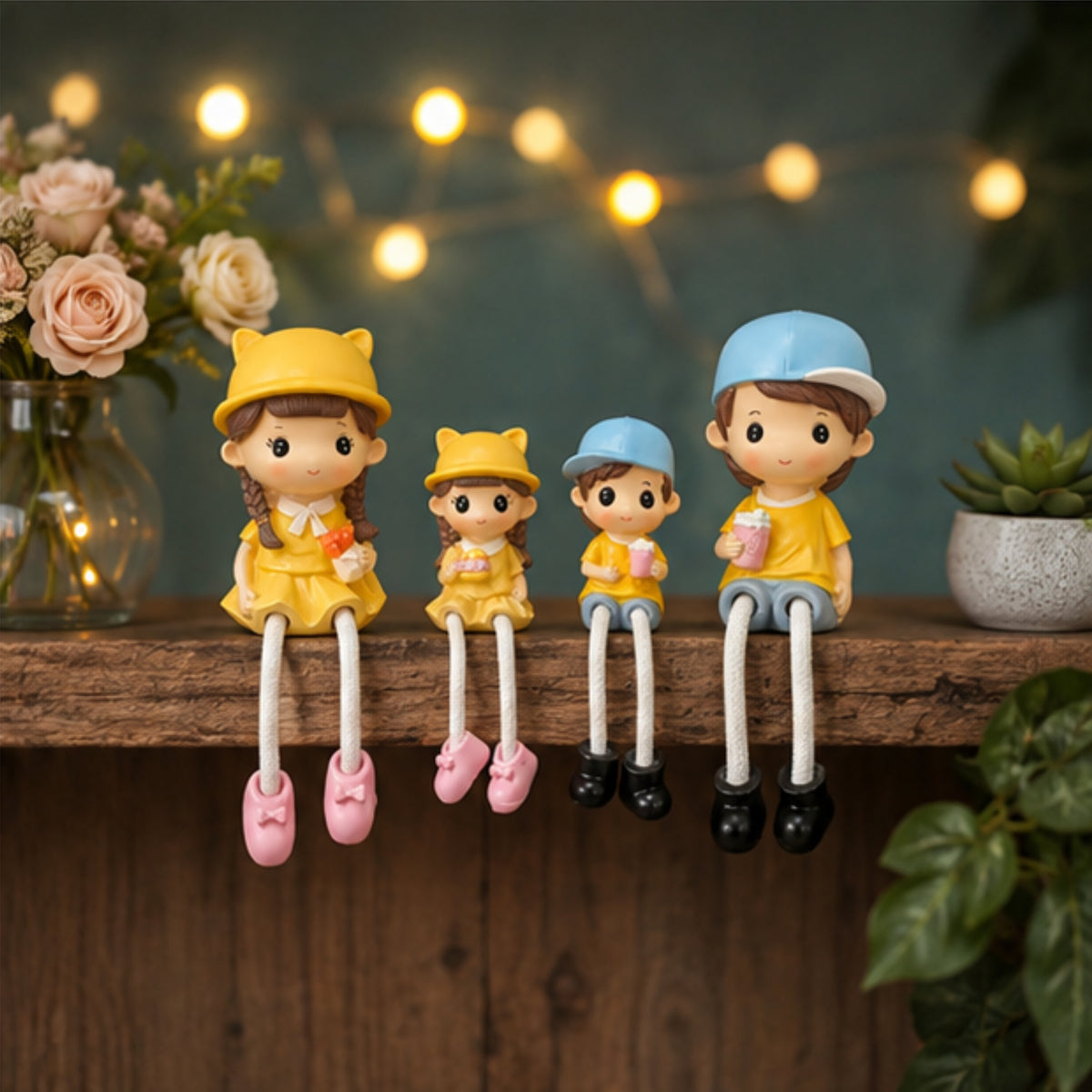 Family of 4 Long Leg Hanging Doll Figurines