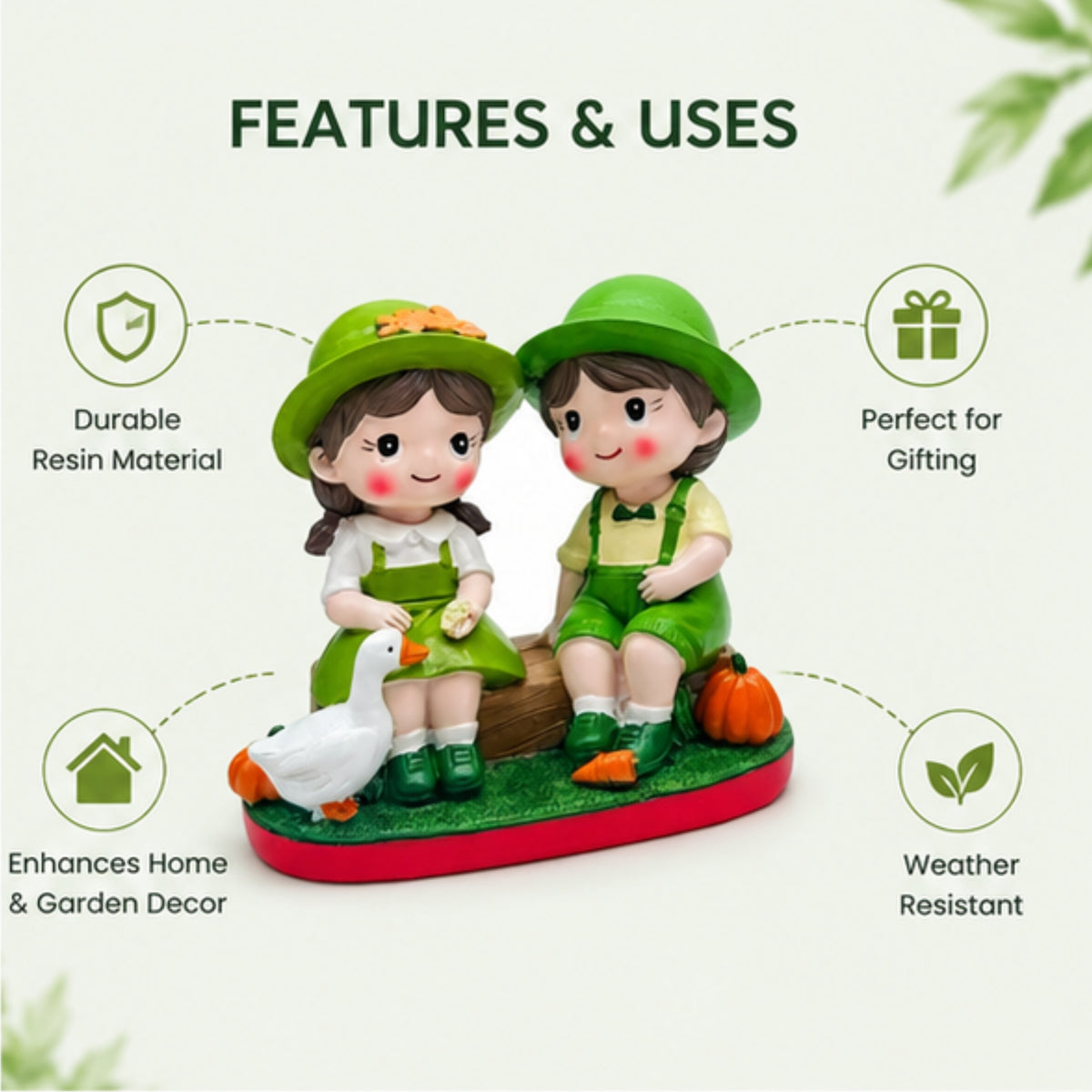 Garden Couple Sitting Figurine - Duck & Pumpkin