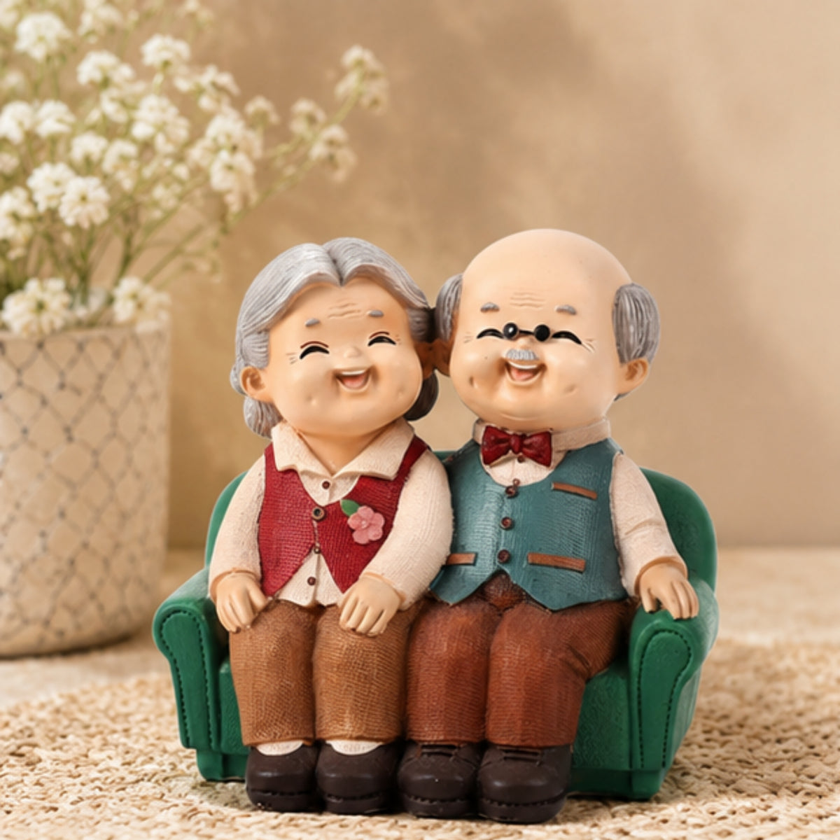 Elderly Couple Figurine - Green Sofa