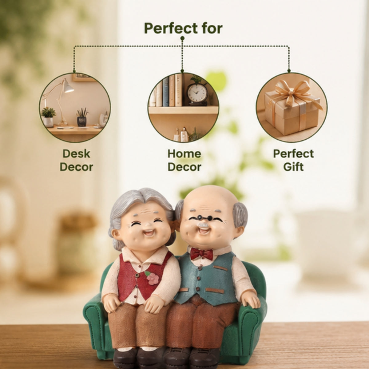 Elderly Couple Figurine - Green Sofa