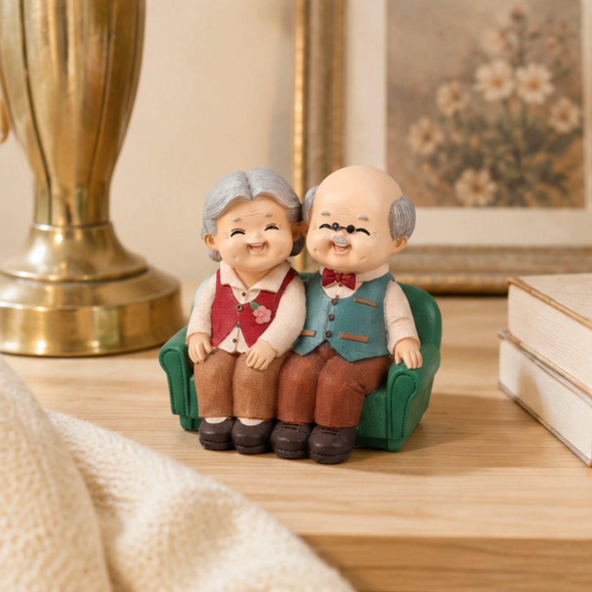Elderly Couple Figurine - Green Sofa