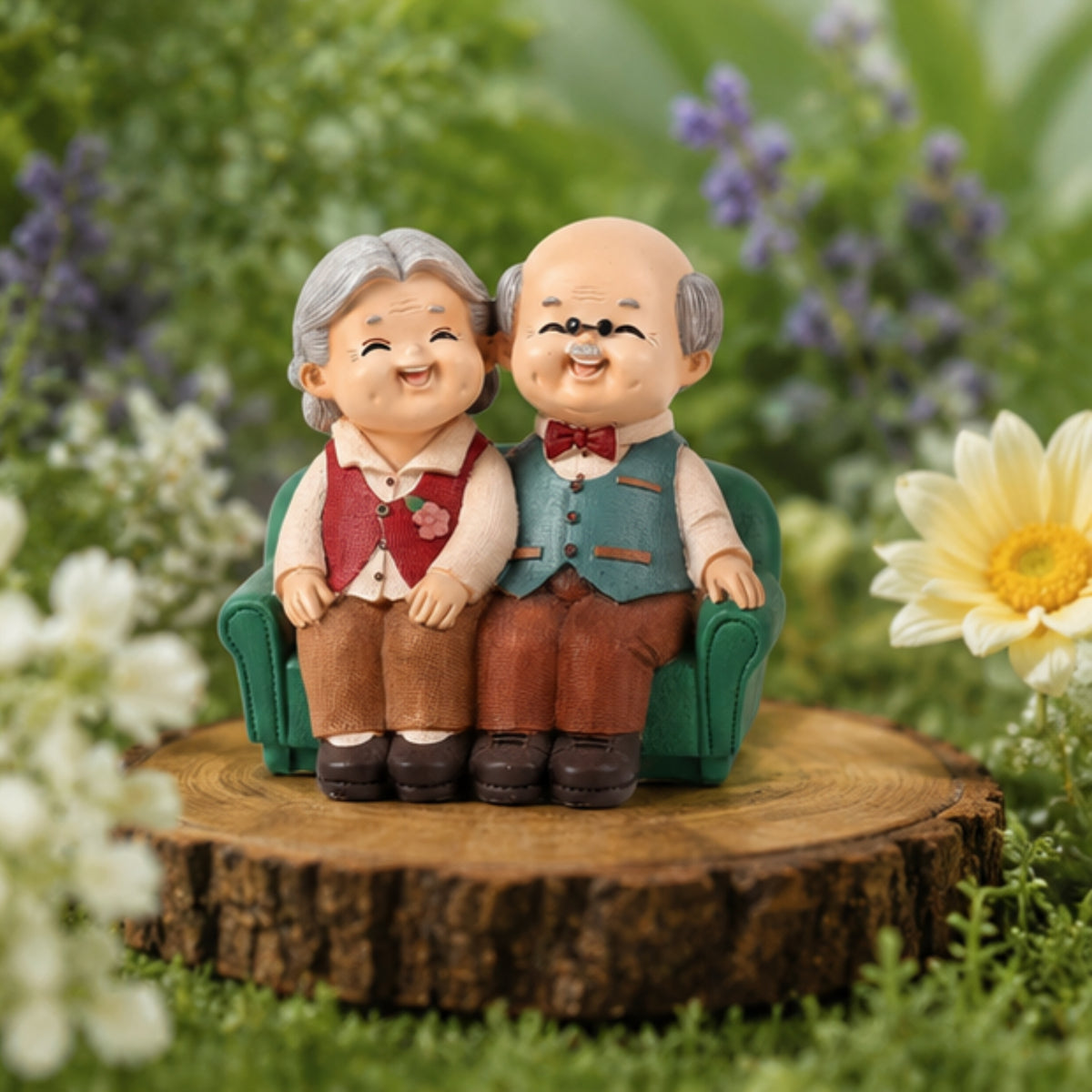 Elderly Couple Figurine - Green Sofa
